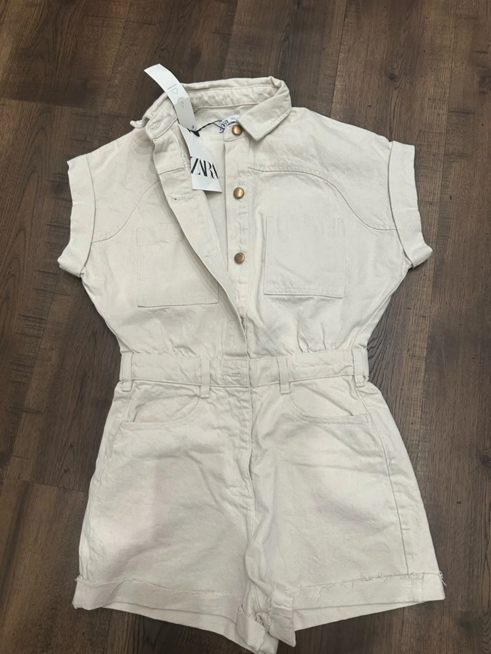 Zara Cream Button-Front Utility Romper - Picture 3 of 4